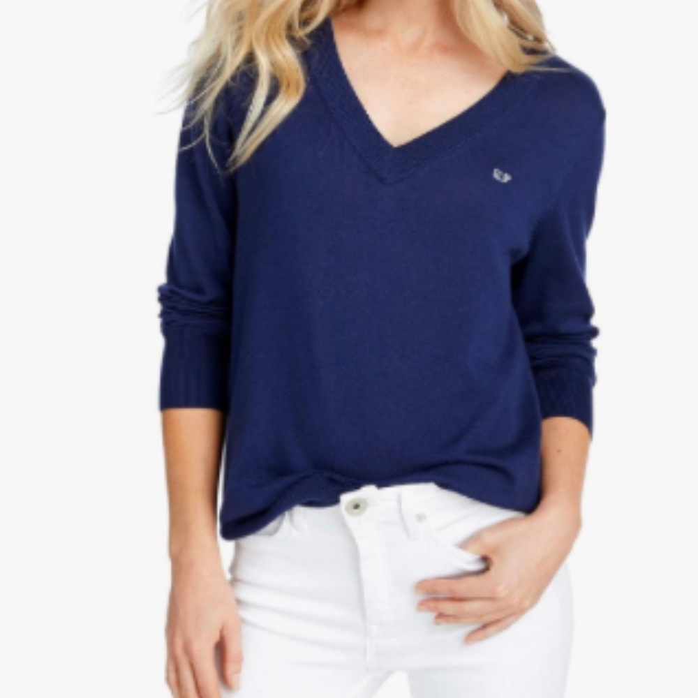 Heather Blue Vineyard Vines Heritage V- Neck Sweater